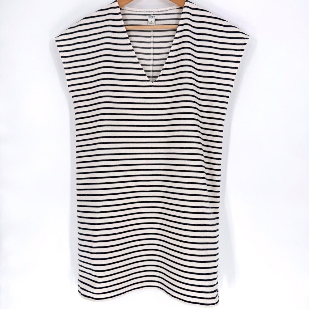 J.Crew Womens Striped VNeck Sleeveless Tunic Dress Blackβ Ivory Coastal Medium